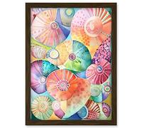 Artery8 Pastel Colour Seashells Folk Art Artwork Framed A3 Wall Art Print