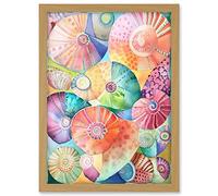 Artery8 Pastel Colour Seashells Folk Art Artwork Framed A3 Wall Art Print