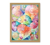 Artery8 Pastel Colour Seashells Folk Art Artwork Framed Wall Art Print 18X24 Inch