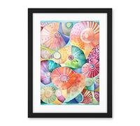 Artery8 Pastel Colour Seashells Folk Art Artwork Framed Wall Art Print 18X24 Inch