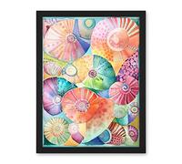 Artery8 Pastel Colour Seashells Folk Art Artwork Framed Wall Art Print 18X24 Inch