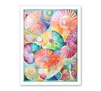 Artery8 Pastel Colour Seashells Folk Art Artwork Framed Wall Art Print 18X24 Inch