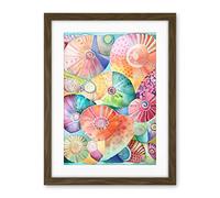 Artery8 Pastel Colour Seashells Folk Art Artwork Framed Wall Art Print 18X24 Inch
