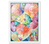Artery8 Pastel Colour Seashells Folk Art Artwork Framed Wall Art Print A4