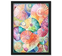Artery8 Pastel Colour Seashells Folk Art Artwork Framed Wall Art Print A4