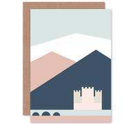 Wee Blue Coo Pastel Geometric Shapes Eilean Donan Castle Scotland Greetings Card