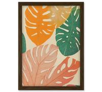 Artery8 Pastel Monstera Leaves Botanical Artwork Framed Wall Art Print A4 in Brown Artery8 Brown