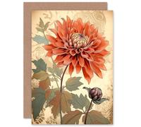 Artery8 Pastel Orange Dahlia Flower Patterns for Wife Her Mum Sister Daughter Mom Gran Nan Birthday Thank You Congratulations Blank Art Greeting Card