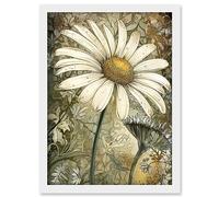 Artery8 Pastel Watercolour Daisy Flower Bloom Illustration Artwork Framed A3 Wall Art Print