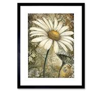 Artery8 Pastel Watercolour Daisy Flower Bloom Illustration Artwork Framed Wall Art Print 12X16 Inch