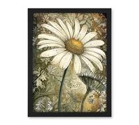 Artery8 Pastel Watercolour Daisy Flower Bloom Illustration Artwork Framed Wall Art Print 18X24 Inch