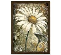 Artery8 Pastel Watercolour Daisy Flower Bloom Illustration Artwork Framed Wall Art Print A4