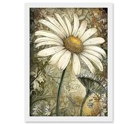 Artery8 Pastel Watercolour Daisy Flower Bloom Illustration Artwork Framed Wall Art Print A4