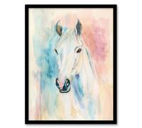 Pastel Watercolour White Horse Head Portrait Framed Art Print Artery8 Multi A4