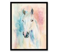 Artery8 Pastel Watercolour White Horse Head Portrait Living Room Artwork Framed Wall Art Print A4