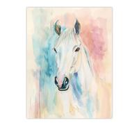 Pastel Watercolour White Horse Head Portrait Wall Art Print Artery8 Multi W24 inch x H32 inch