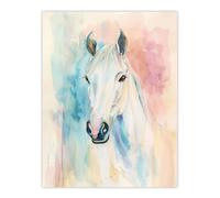 Artery8 Pastel Watercolour White Horse Head Portrait Wall Art Print | Size: W12" x H16" Artery8 Multicolor W12" x H16"