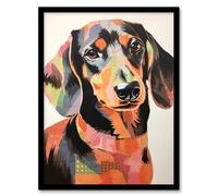 Artery8 Patchwork Pastel Dachshund Collage Artwork Papercraft Artwork Framed Wall Art Print A4