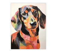 Artery8 Unframed Wall Art Patchwork Pastel Dachshund Collage Artwork Papercraft - 12X16 Inch
