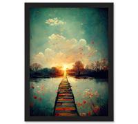 Artery8 Path Into The Light Calm Landscape Oil Painting Artwork Framed Wall Art Print A4 in Black Artery8 Black