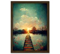 Artery8 Path Into The Light Calm Landscape Oil Painting Artwork Framed Wall Art Print A4 in Brown Artery8 Brown