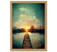 Path Into The Light Calm Landscape Oil Painting Artwork Framed Wall Art Print A4 Artery8 Light Oak One Size