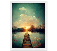 Path Into The Light Calm Landscape Oil Painting Artwork Framed Wall Art Print A4 Artery8 White One Size