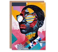 Artery8 Greeting Card Pattern Fashion Love Colourful Modern Portrait Blank For Him Or Her Art Birthday Card