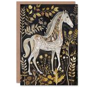 Artery8 Greeting Card Patterned Horse Woodland Forest Rustic Folk Art Blank For All Him Or Her Art Birthday Card
