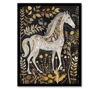 Artery8 Patterned Horse Woodland Forest Rustic Folk Art Framed Art Print in Dark Grey | Size: W12" x H16" Artery8 Dark Grey W12" x H16"