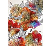 Artery8 Patterned Poppy Flower Colourful Painting Large Wall Art Poster Print Thick Paper 18X24 Inch