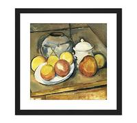 Artery8 Paul Cezanne Straw Trimmed Vase Sugar Bowl And Apples Cropped 9X9 Inch Square Wooden Framed Wall Art Print Picture with Mount