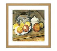 Artery8 Paul Cezanne Straw Trimmed Vase Sugar Bowl And Apples Cropped 9X9 Inch Square Wooden Framed Wall Art Print Picture with Mount