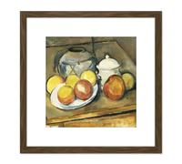 Artery8 Paul Cezanne Straw Trimmed Vase Sugar Bowl & Apples Cropped 8X8 Inch Square Wooden Framed Wall Art Print Picture with Mount in Brown Artery8 Brown
