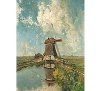 Artery8 Paul Gabriel A Windmill On A Polder Waterway Art Print Canvas Premium Wall Decor Poster Mural