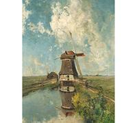 Artery8 Paul Gabriel A Windmill On A Polder Waterway Premium Wall Art Canvas Print 18X24 Inch