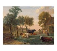 Artery8 Paul Gabriel Cows In A Meadow Near A Farm Painting Large Wall Art Poster Print Thick Paper 18X24 Inch