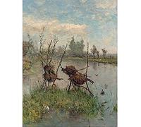 Artery8 Paul Gabriel Ducks Nests On River Painting Art Print Canvas Premium Wall Decor Poster Mural