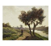 Artery8 Paul Gabriel Landscape With Two Trees Painting Large Wall Art Poster Print Thick Paper 18X24 Inch