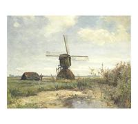 Artery8 Paul Gabriel Sunny Day A Windmill On A Waterway Large XL Wall Art Canvas Print