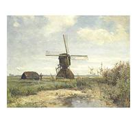 Artery8 Paul Gabriel Sunny Day A Windmill On A Waterway Premium Wall Art Canvas Print 18X24 Inch