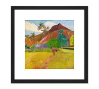 Artery8 Paul Gauguin Tahitian Landscape Cropped 8X8 Inch Square Wooden Framed Wall Art Print Picture with Mount in Black Artery8 Black