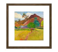 Artery8 Paul Gauguin Tahitian Landscape Cropped 8X8 Inch Square Wooden Framed Wall Art Print Picture with Mount in Brown Artery8 Brown
