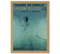 Pavlova Ballet Russian Paris France Vintage Blue Advert A4 Artwork Framed Wall Art Print Artery8 Light Oak One Size