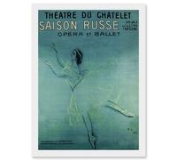Artery8 Pavlova Ballet Russian Paris France Vintage Blue Advert A4 Artwork Framed Wall Art Print in White Artery8 White