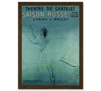 Pavlova Ballet Russian Paris France Vintage Blue Advert A4 Artwork Framed Wall Art Print Artery8 Brown One Size