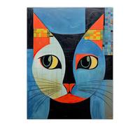 Artery8 Pawsitive Vibes Only Blue Orange Abstract Cat Large Wall Art Poster Print Thick Paper 18X24 Inch