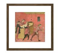 Artery8 Payment Of Salaries To Night Watchmen Painting 8X8 Inch Square Wooden Framed Wall Art Print Picture with Mount in Brown Artery8 Brown