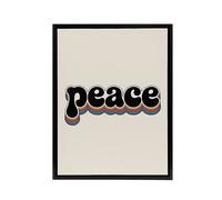 Artery8 Peace Colourful Retro Rainbow Font Typography Framed Canvas Art Print in Beige | Size: W24" x H32" Artery8 Beige W24" x H32"