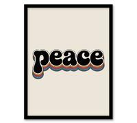 Artery8 Peace Colourful Retro Rainbow Font Typography Framed Wall Art Print 12X16"